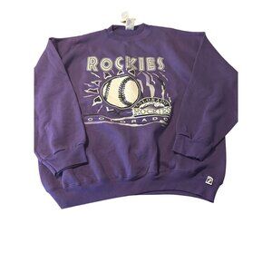 Vintage 1994 Colorado Rockies Logo Crewneck Sweatshirt Purple XXXL